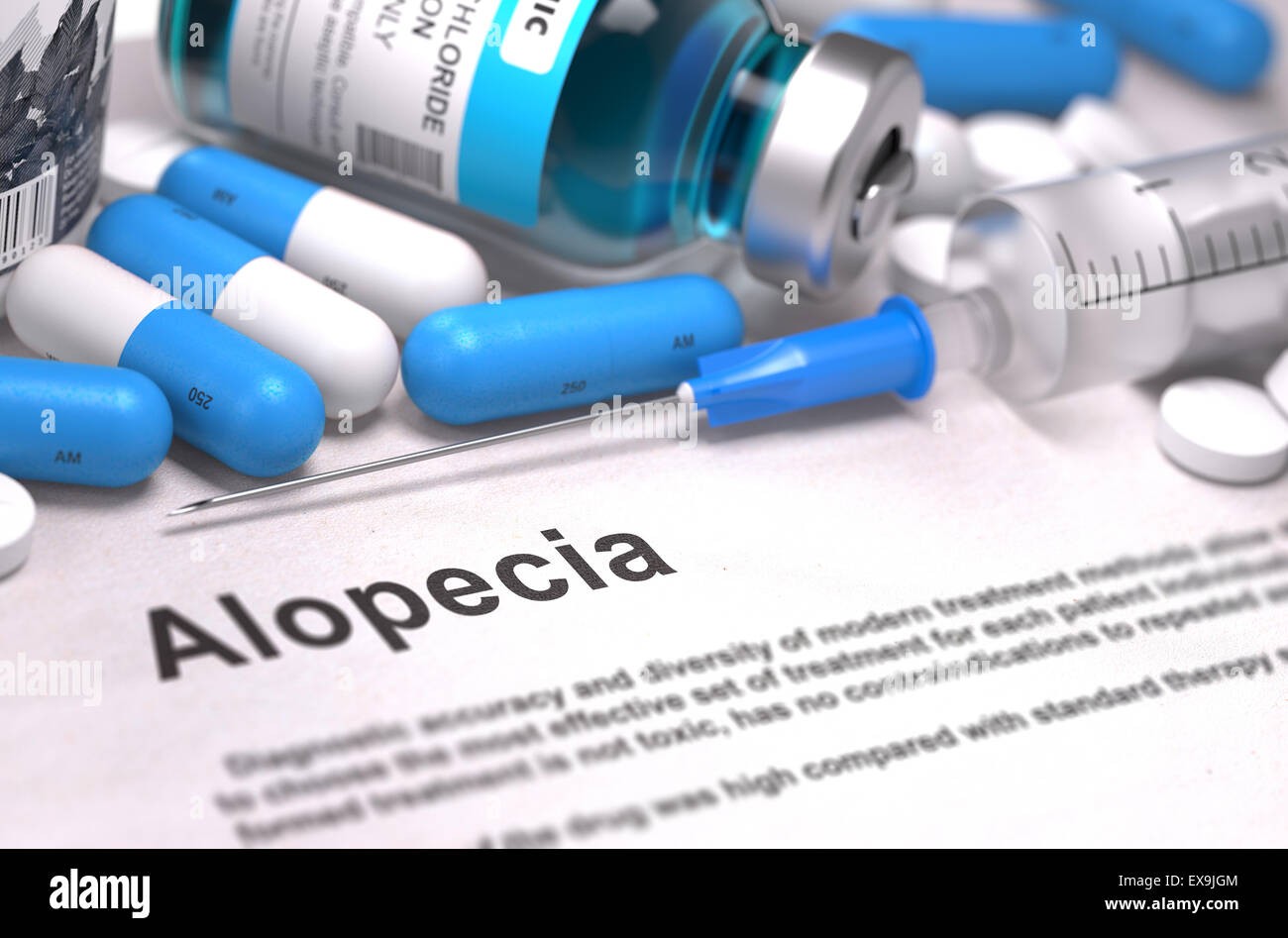Diagnose - Alopezie. Medizinisches Konzept. Stockfoto