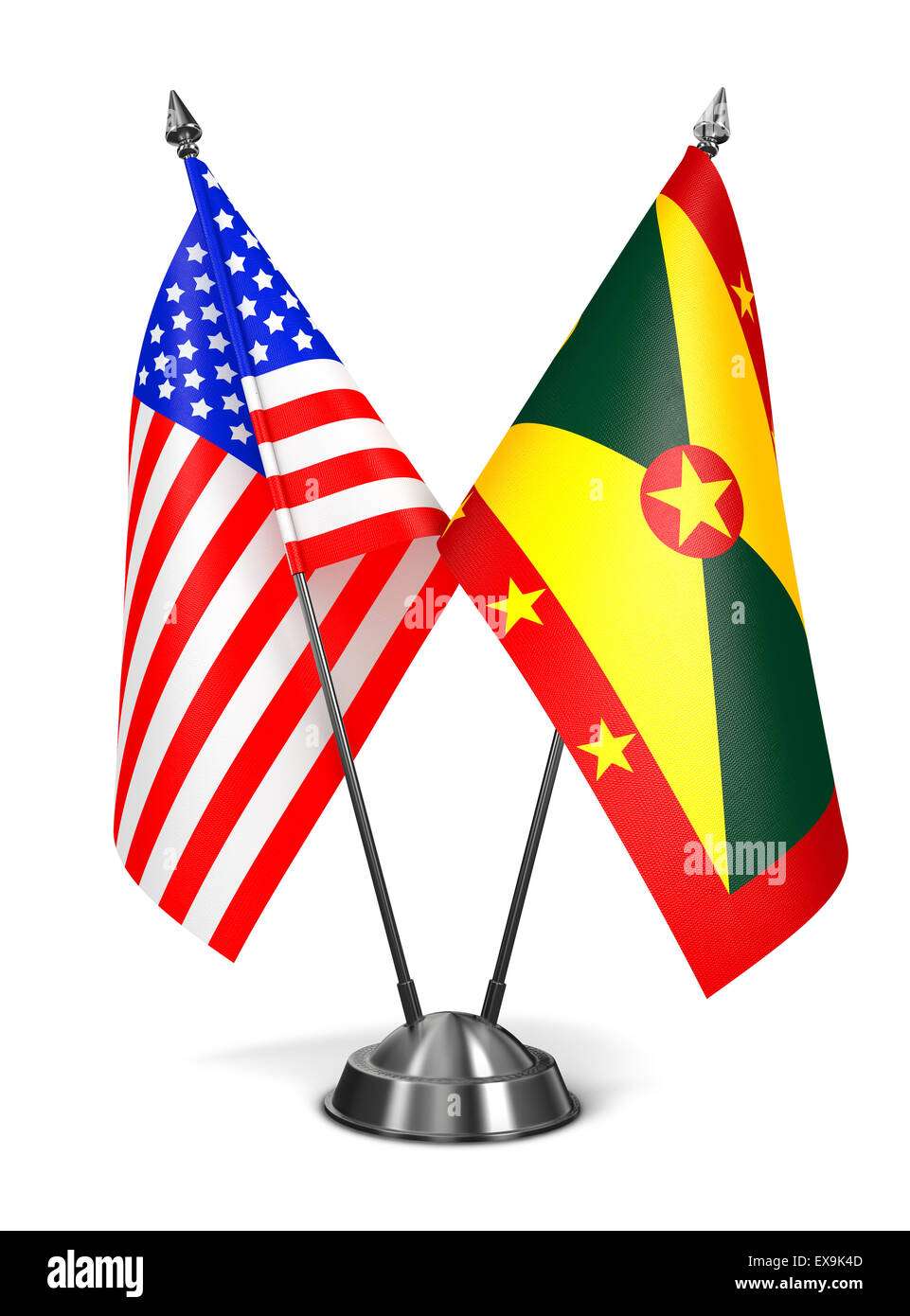 USA und Grenada - Miniatur-Flags. Stockfoto