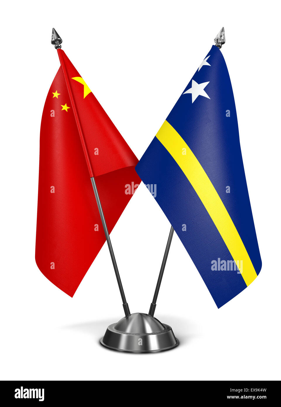 China und Curacao - Miniatur-Flags. Stockfoto