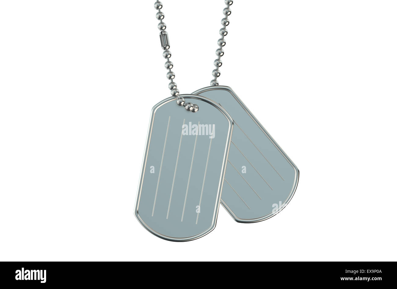 Dog Tags mit Closeup isoliert auf weißem Hintergrund Stockfoto