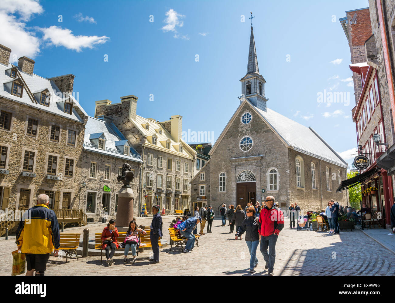 Setzen Sie Royale, in Unterstadt der alten Quebec City, Kanada mit der Kirche Notre-Dame-des-Siege Stockfoto