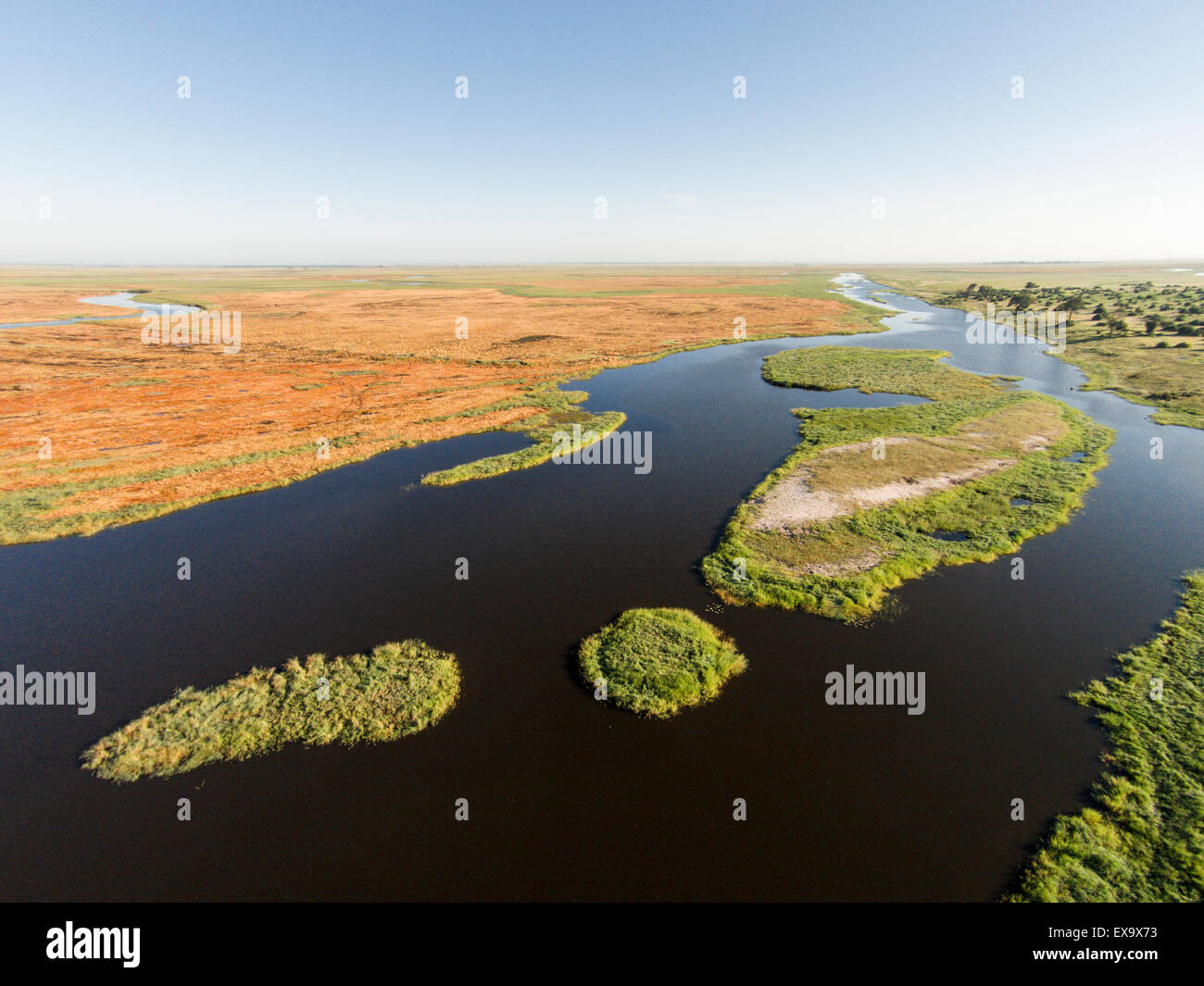 Afrika, Botswana, Chobe National Park, Luftbild des Chobe Flusses im Okavango-Delta in der Nähe von Ihaha Camp Stockfoto