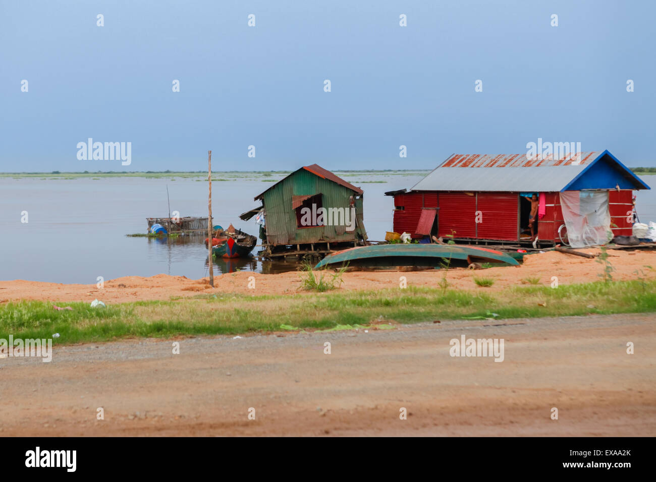 Hütten am See am Tonle SAP See, Siem Reap, Kambodscha. Stockfoto