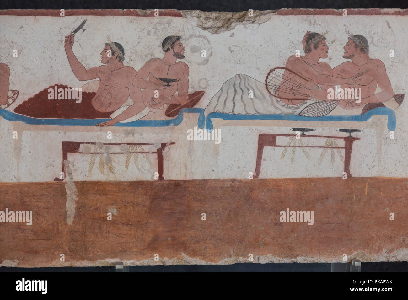 Malte Grab des Tauchers Details, Archäologisches Nationalmuseum, Paestum, UNESCO-Weltkulturerbe, Campania, Italien, Europa Stockfoto