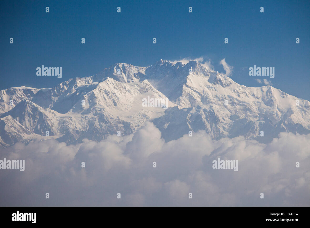 Der Gipfel des Kanchenjunga, der dritte höchste Berg der Erde von Sandakphu, den höchsten Gipfel der West Bengalen, Indien, Asien Stockfoto