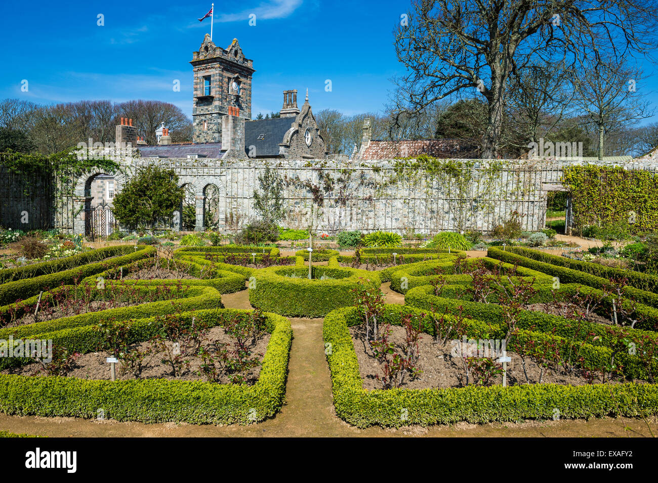 La Seigneurie Haus und Garten, Sark, Kanalinseln, Großbritannien, Europa Stockfoto