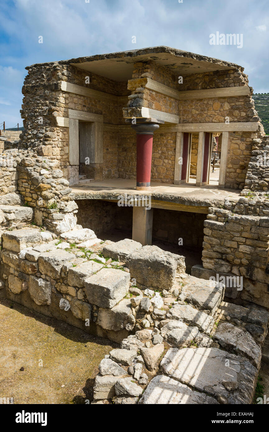 Die Ruinen von Knossos, die größte archäologische Stätte der Bronzezeit, Minoan Zivilisation, Kreta, griechische Inseln, Griechenland, Europa Stockfoto