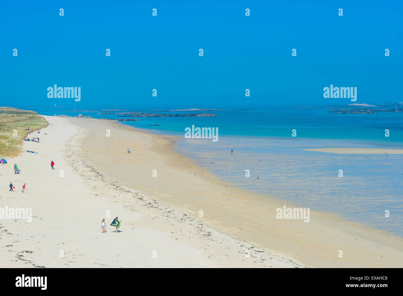 Blick über Shell Beach, Herm, Kanalinseln, Großbritannien, Europa Stockfoto