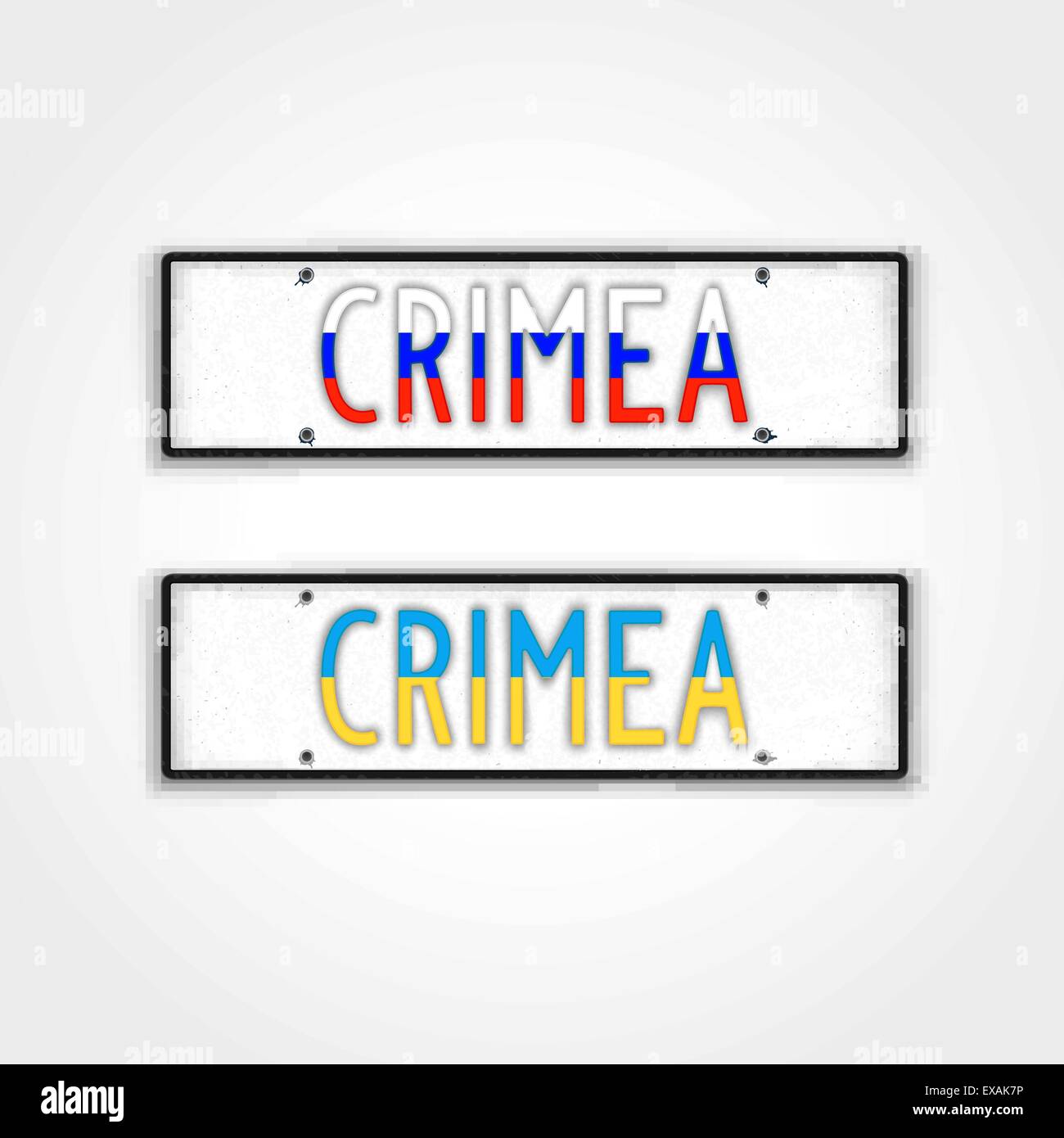 Kfz-Kennzeichen für Krim. Zwei Varianten Autokennzeichen mit den Flaggen Russlands und der Ukraine Stock Vektor
