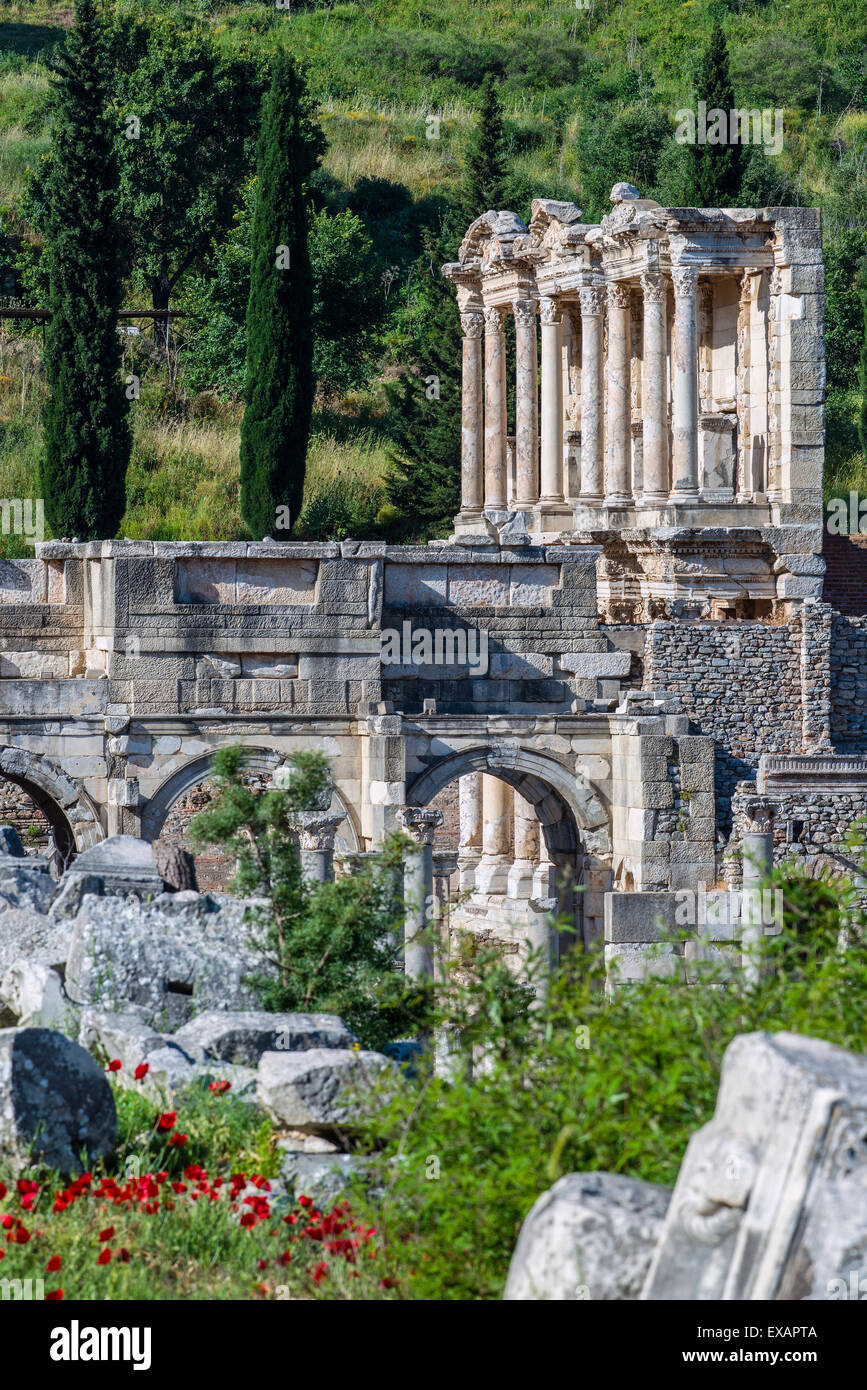 Bibliothek von Celsus, Ephesus, Izmir, Türkei Stockfoto
