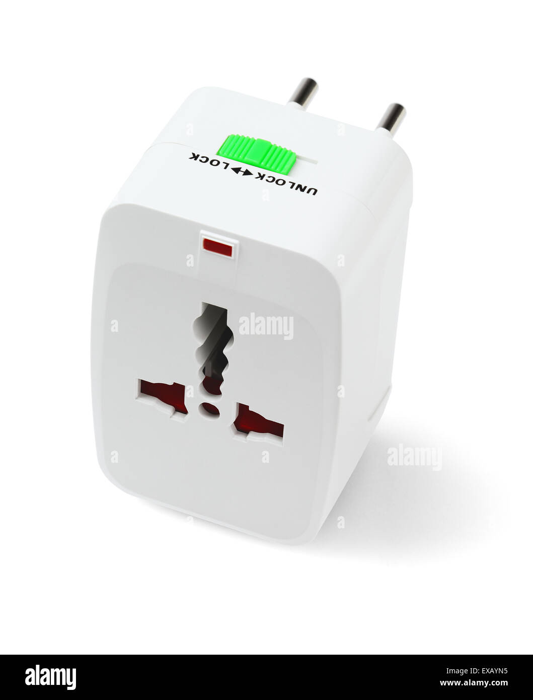Tragbare Universal Reisenden Adapter auf weißem Hintergrund Stockfoto
