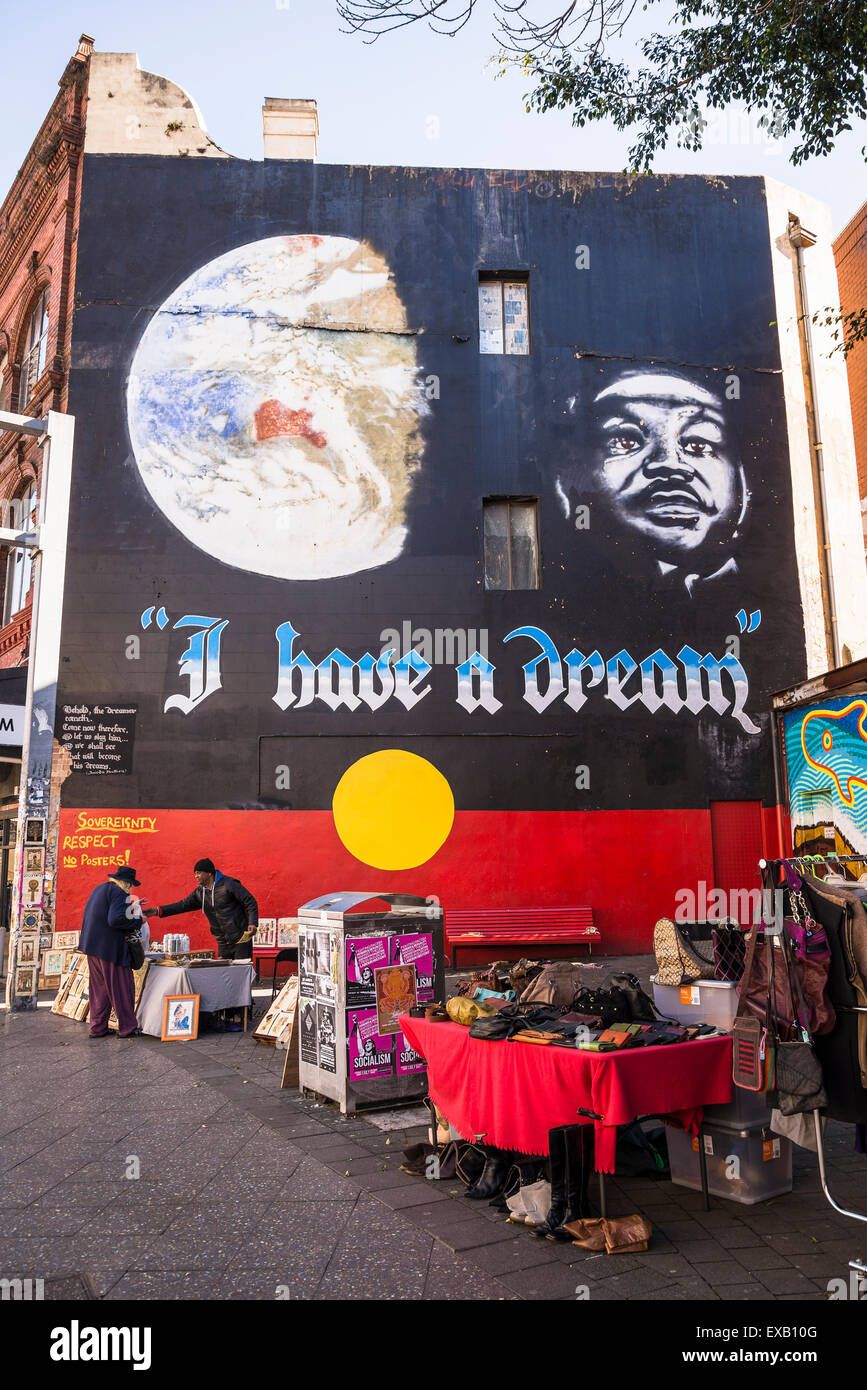 King Street, Aboriginal Wandkunst "I have a Dream", Newtown, Sydney, Australien Stockfoto