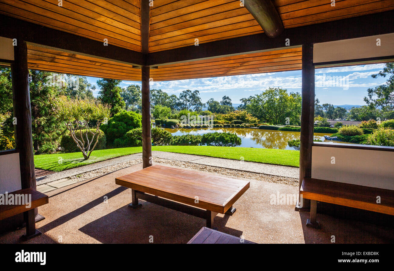 Australien, New South Wales, Central West Region öffnen Luft Teehaus in Cowra Japanese Garden Stockfoto