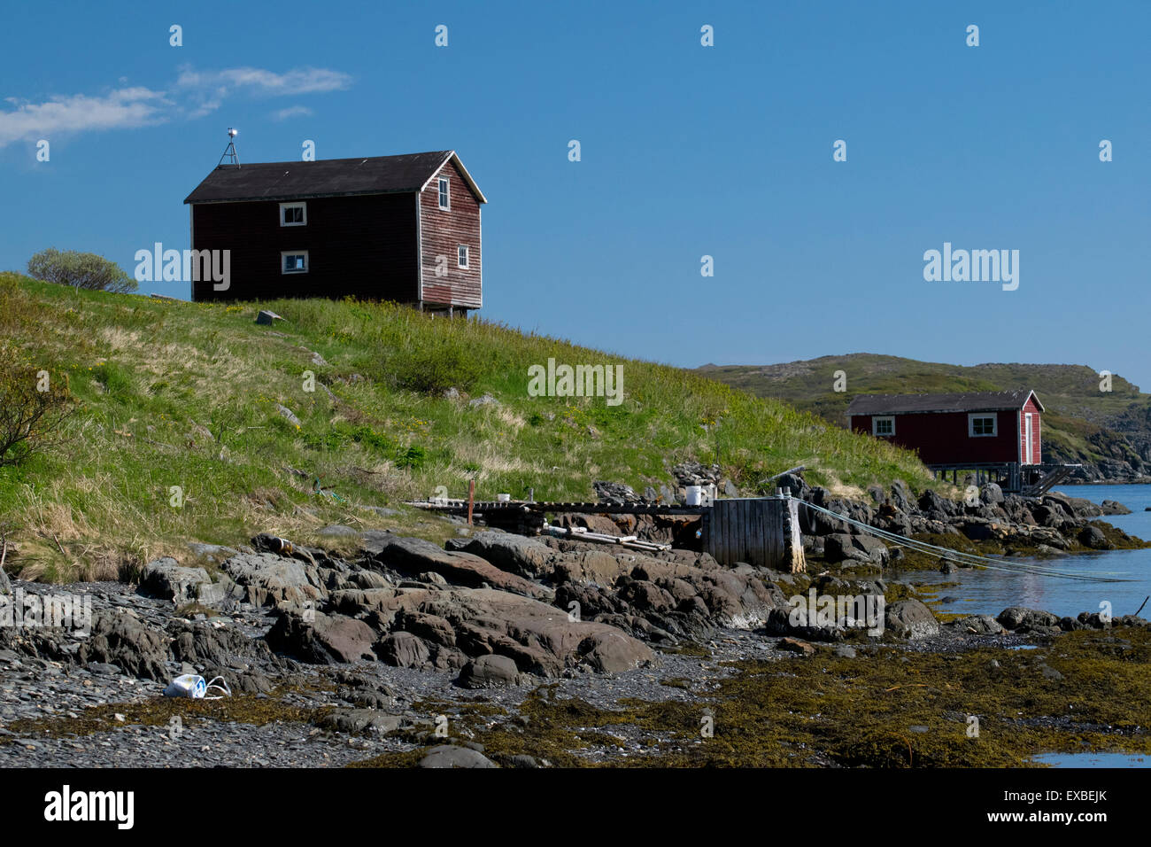 Ein Gebäude entlang der Küste von Neufundland. Stockfoto
