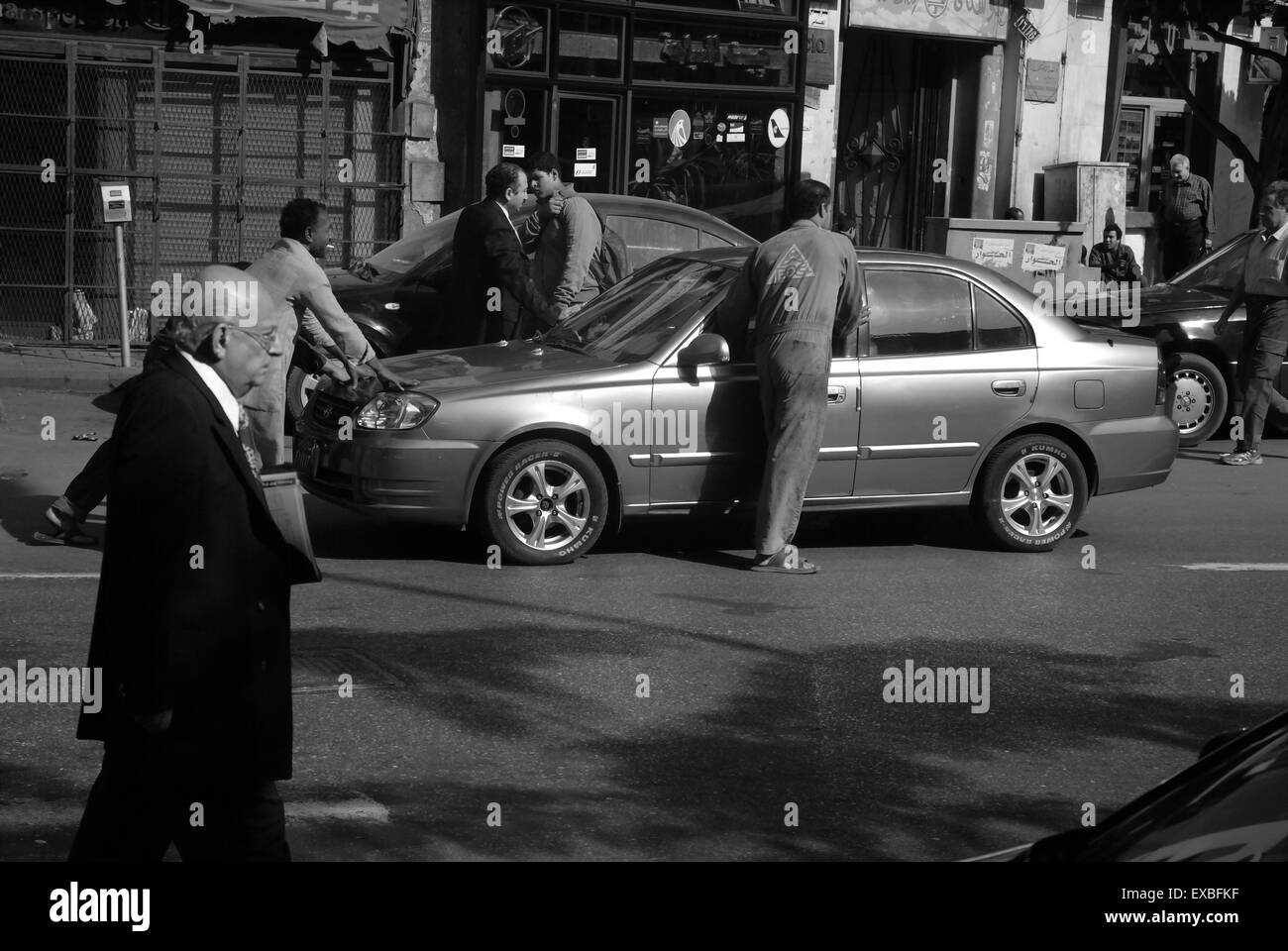 Eine gebrochene herunterdrücken Auto, Kairo, Ägypten Stockfoto