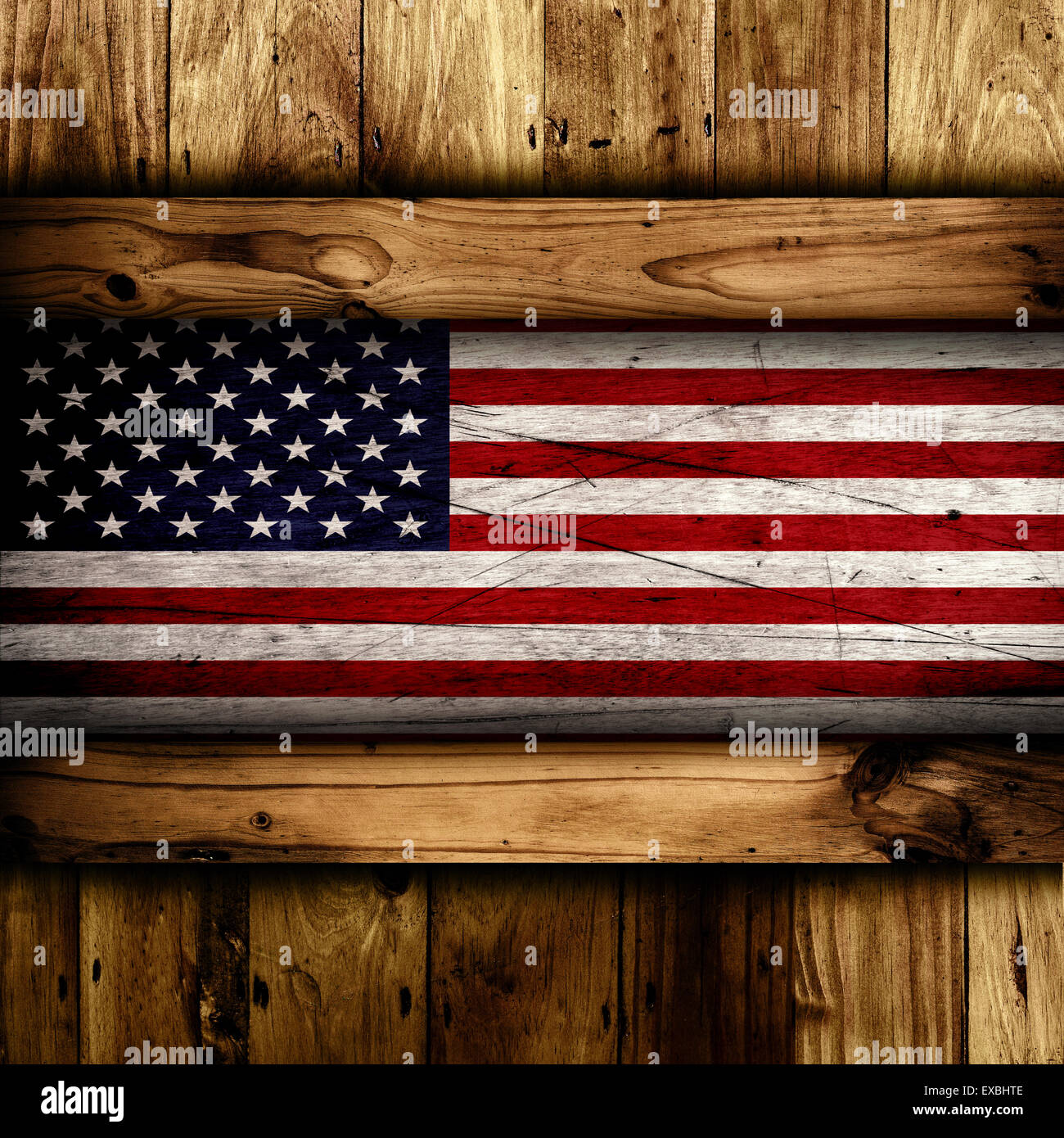 Abstrakte Holz Hintergrund mit einem Grunge-USA-Flagge. Stockfoto