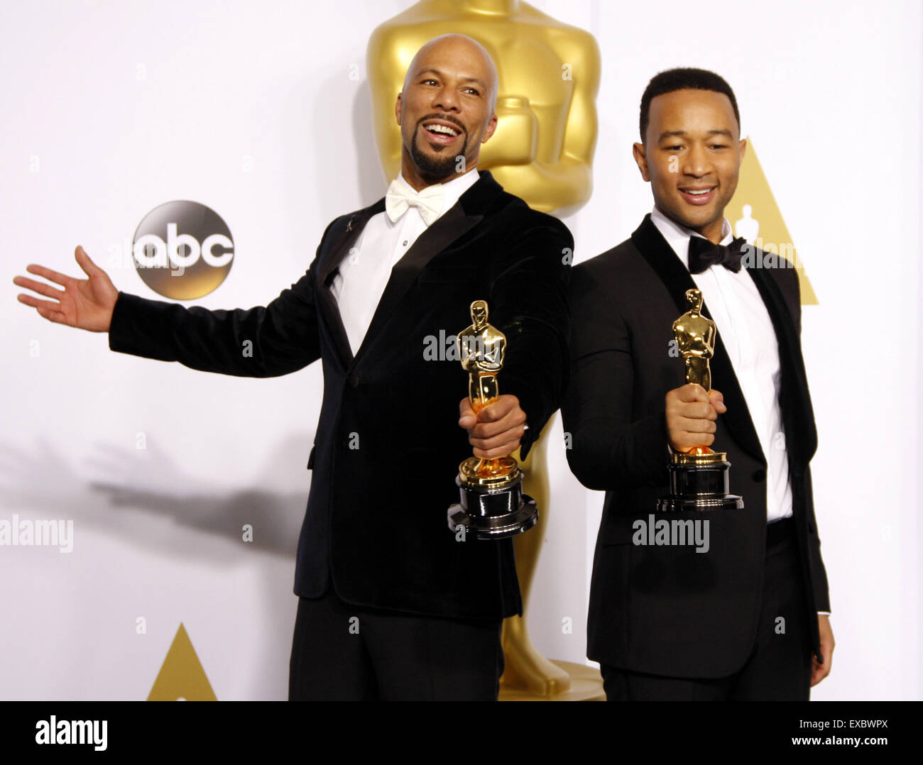 Gemeinsame und John Legend bei den 87. Annual Academy Awards - Presseraum. Stockfoto