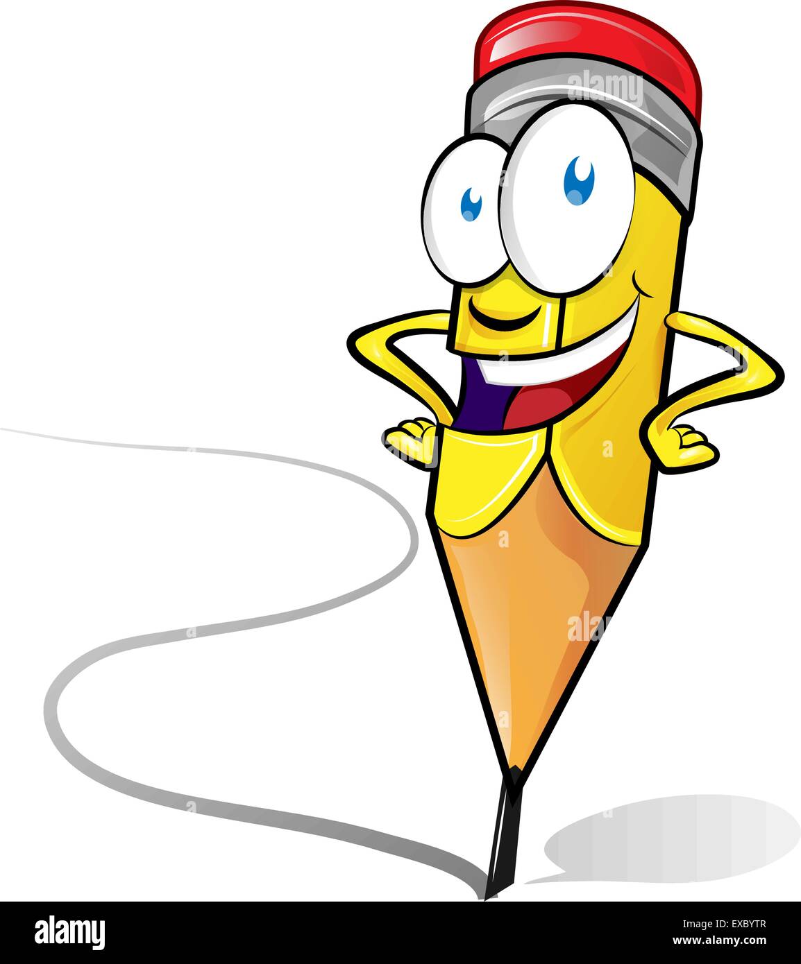 Fun-Bleistift Cartoon isoliert auf weißem Hintergrund Stock Vektor