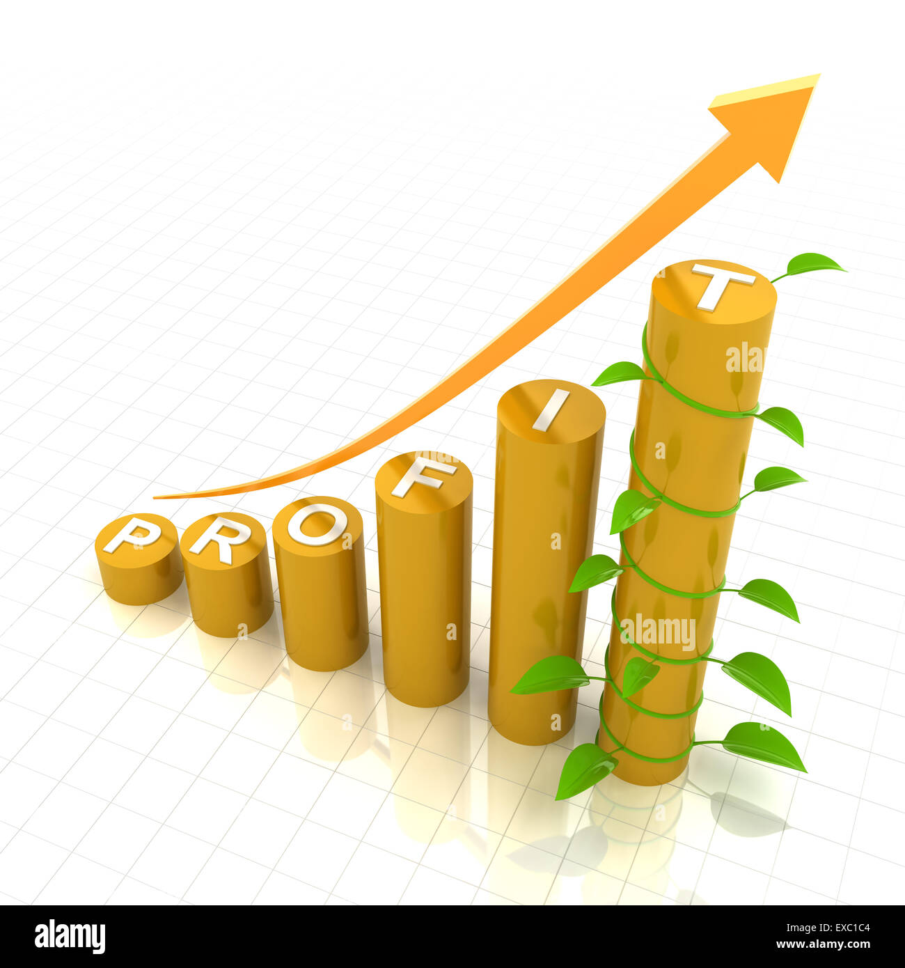 Gewinn-Wachstums-Chart mit junge Pflanze, 3d Rendern Stockfoto