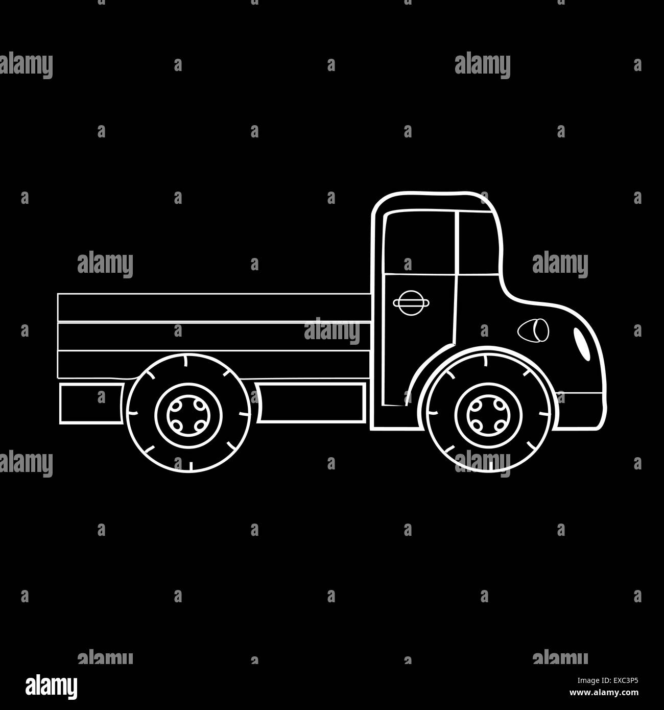 Ein Pickup mit einer offenen Stelle. Schwarz / weiß Silhouette des Fahrzeugs Stock Vektor