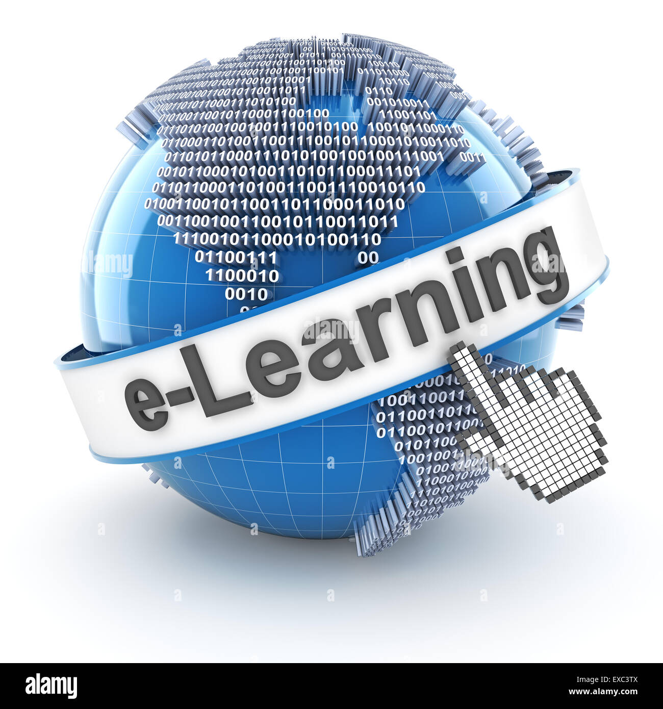 e-Learning-Symbol mit digital Globe, 3d Rendern Stockfoto