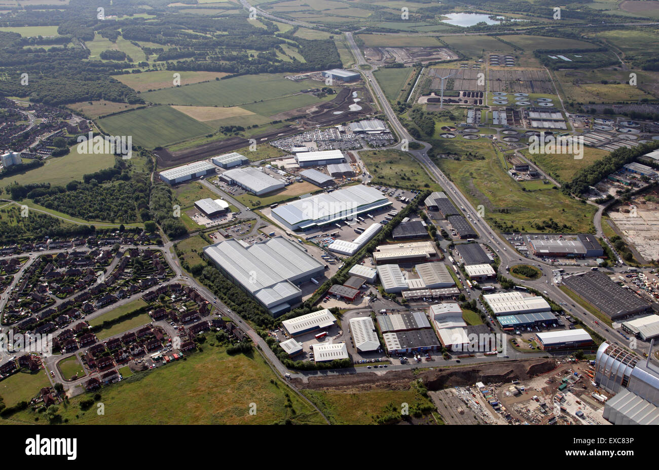 Luftaufnahme von einem Industriegebiet Cross grün, South East Leeds mit Blick auf die M1, UK Stockfoto