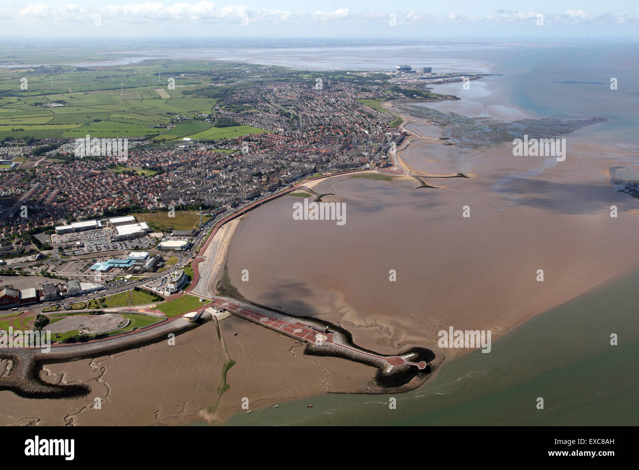 Luftbild von der Lancashire-Küste, Blick nach Süden vom Morecambe, UK Stockfoto