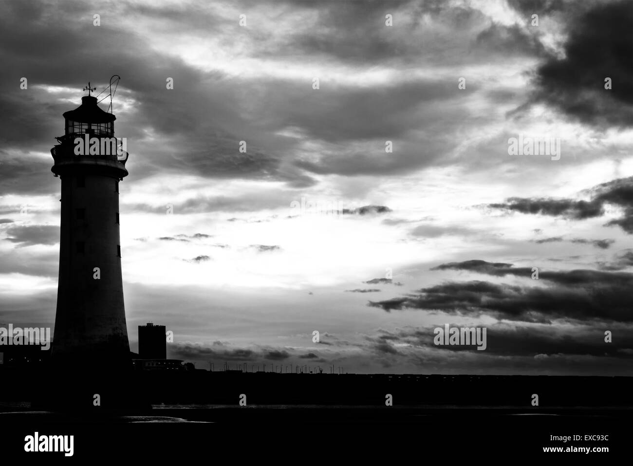 Barsch rock Leuchtturm bei Sonnenuntergang New Brighton die Wirral Merseyside, UK Stockfoto