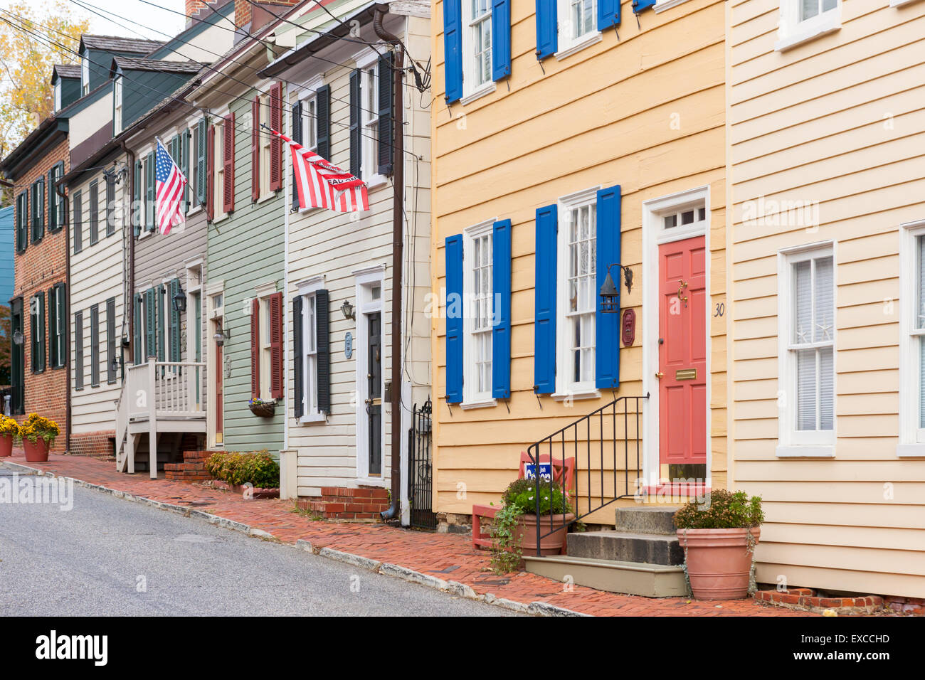 Historische Häuser im Kolonialstil Annapolis Historic District nahe der Innenstadt von Annapolis, Maryland. Stockfoto