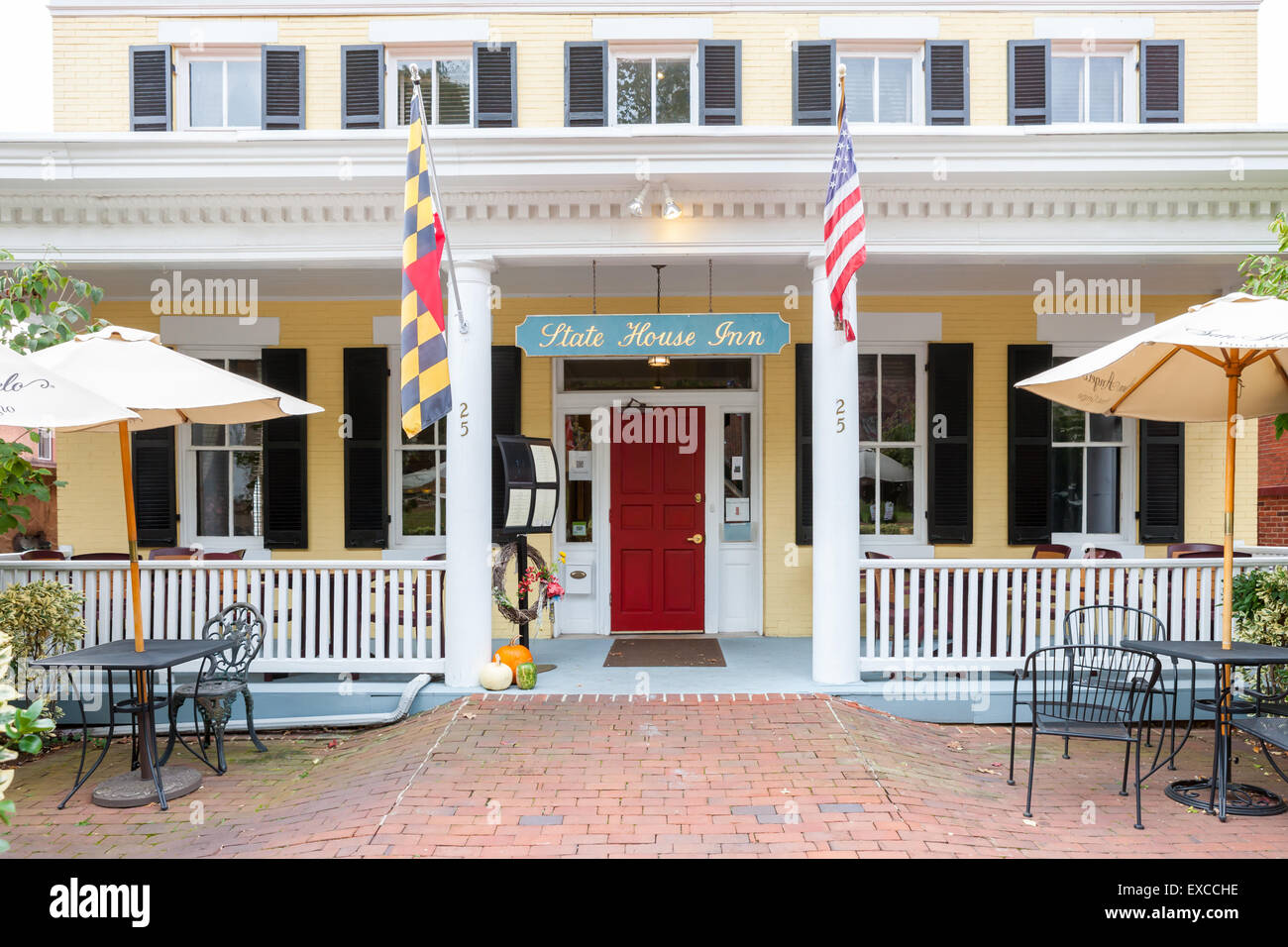 Der Haupteingang zum State House Inn in Annapolis, Maryland. Stockfoto