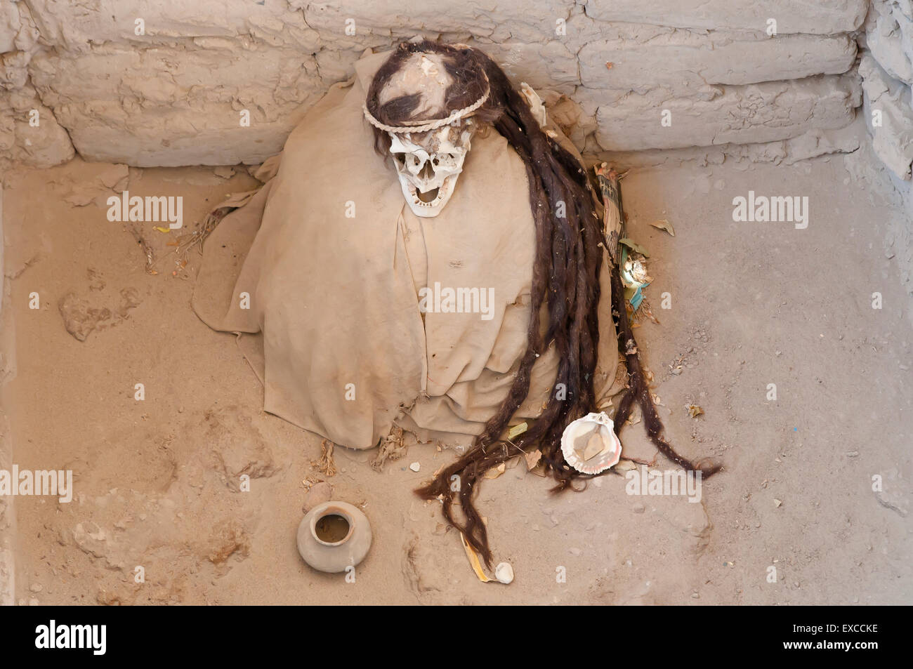 Mumie - Chauchilla Friedhof - Peru Stockfoto