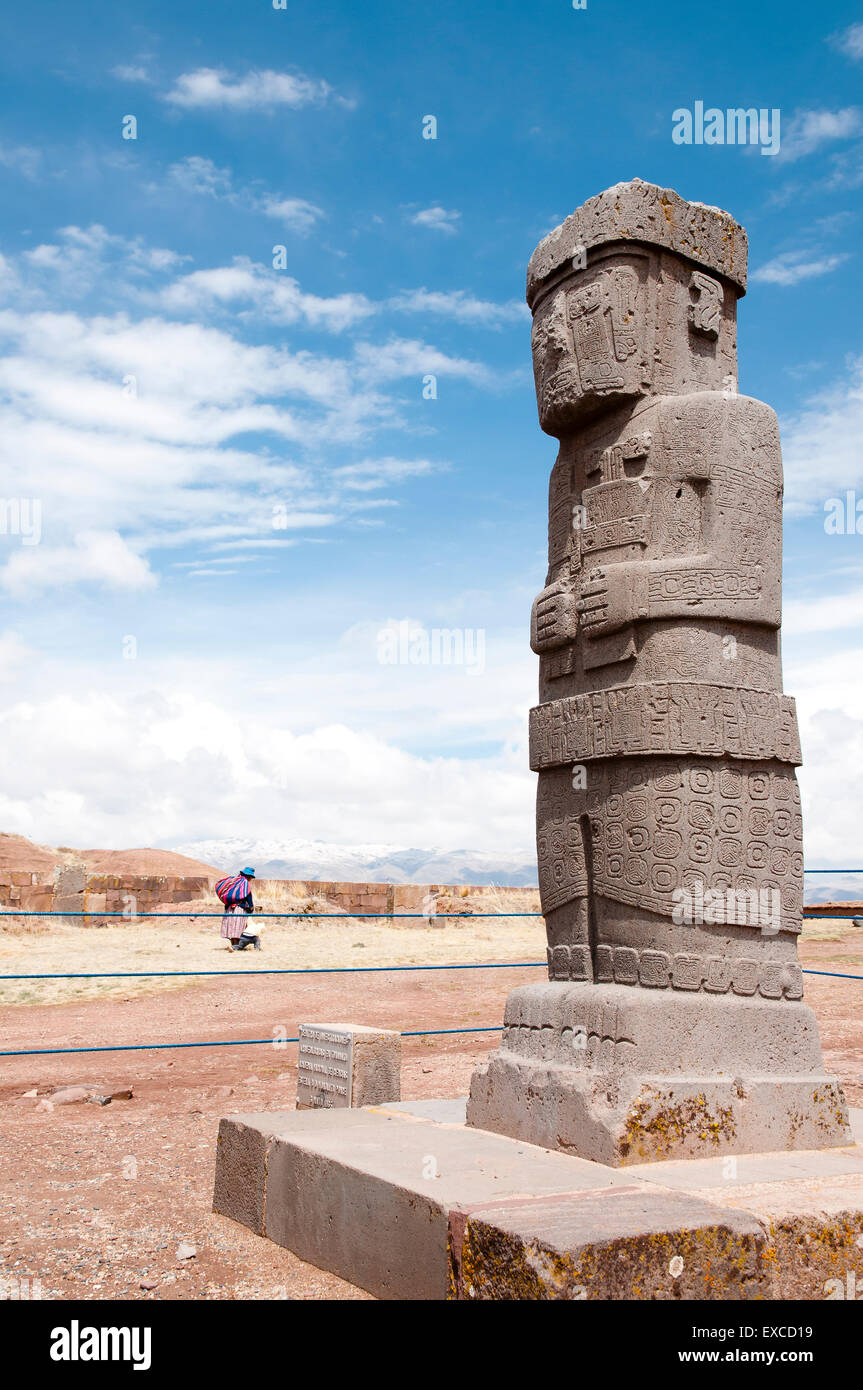 Ponce Stele Denkmal - Tiwanaku - Bolivien Stockfoto