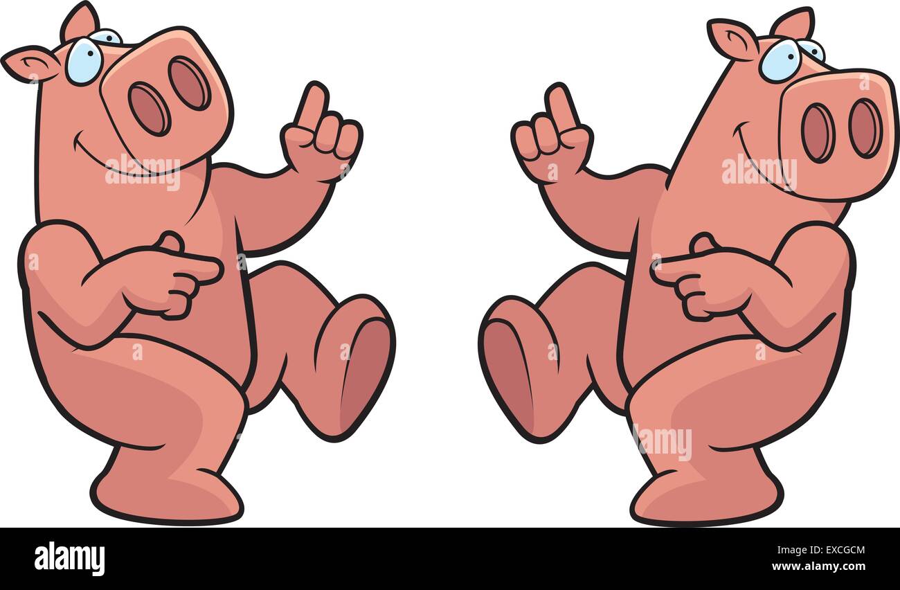 Ein glückliches Cartoon Schwein tanzen und Lächeln auf den Lippen. Stock Vektor