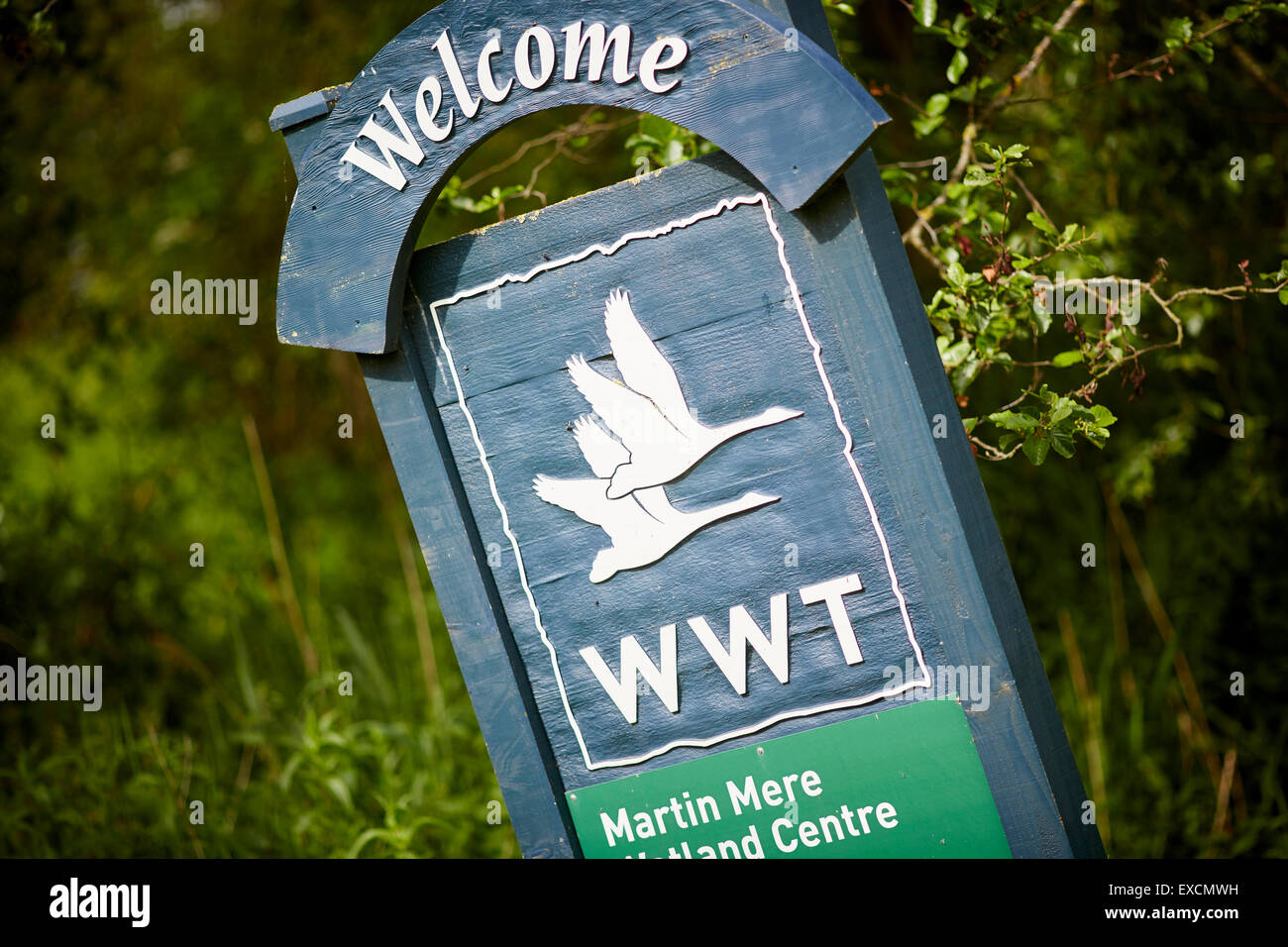 Bilder rund um Southport abgebildet willkommen zu Martin bloße Wetlands Centre Zeichens WWT Martin nur ein Feuchtgebiet Natur behalten ma Stockfoto