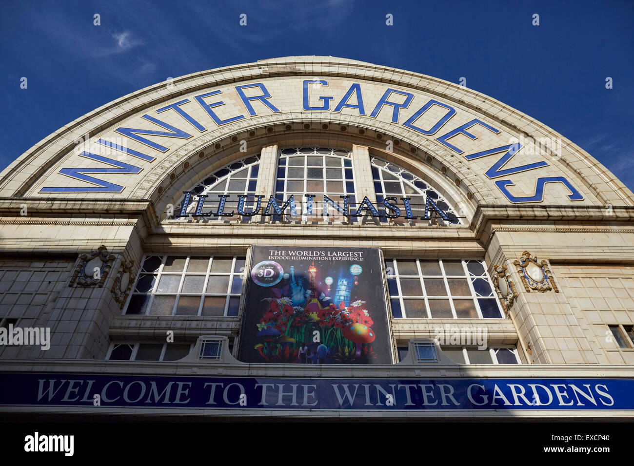 Wintergärten zu unterzeichnen, auf der Außenseite des Gebäudes 1870 1878 19. Jahrhundert 845-Erwachsenen Arcaid Ballsaal Strand britischen Blackpool Stockfoto