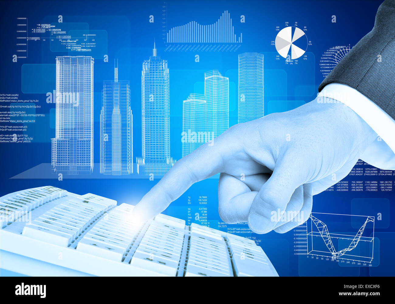 Unternehmenshilfe Hand und Grafiken Stockfoto