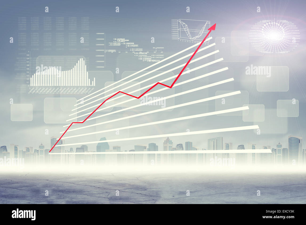 Abstrakte virtuelle Hintergrund mit grafischen Diagrammen Stockfoto
