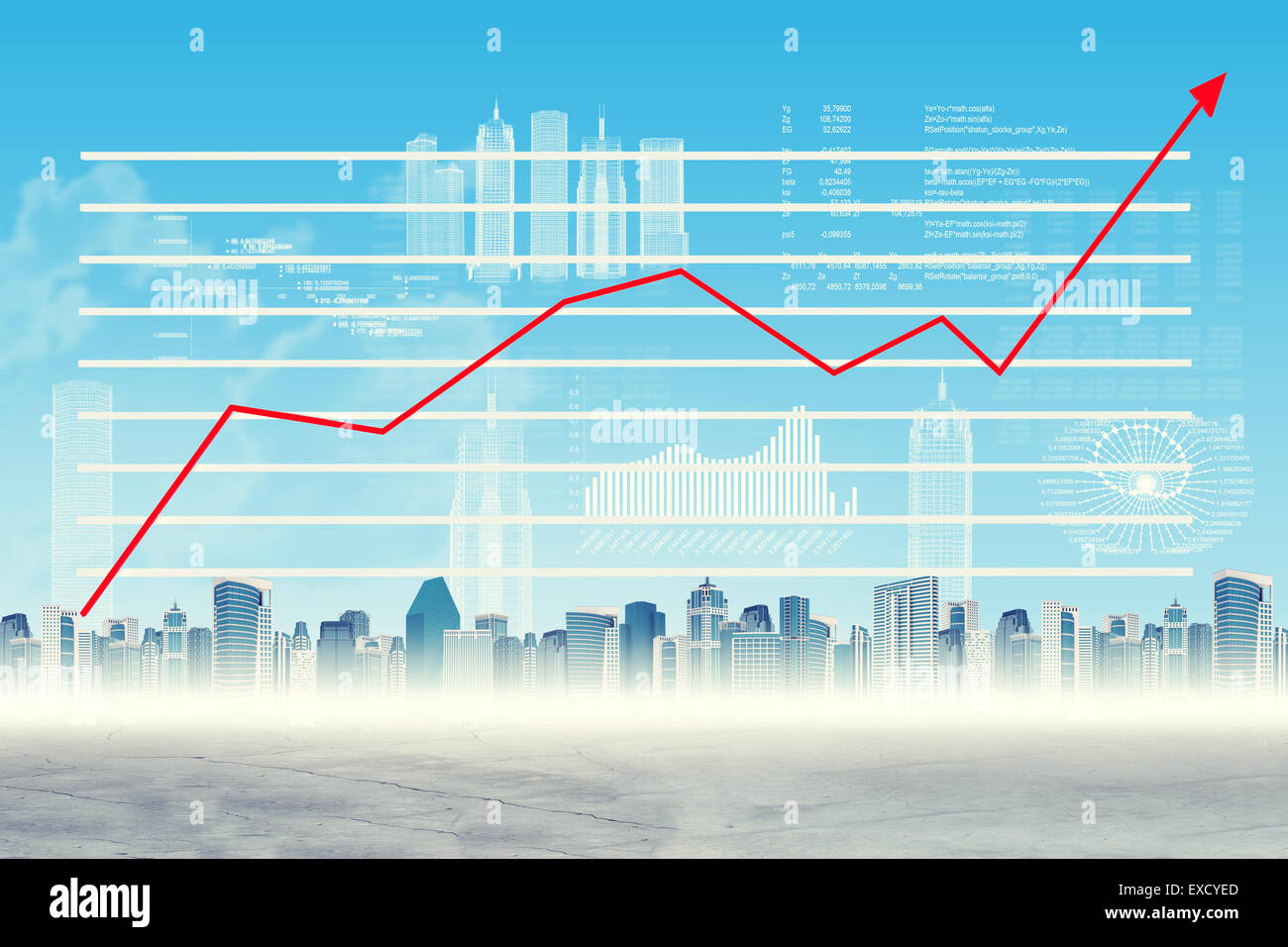 Grafischen Diagramms auf abstrakte virtuelle Hintergrund Stockfoto