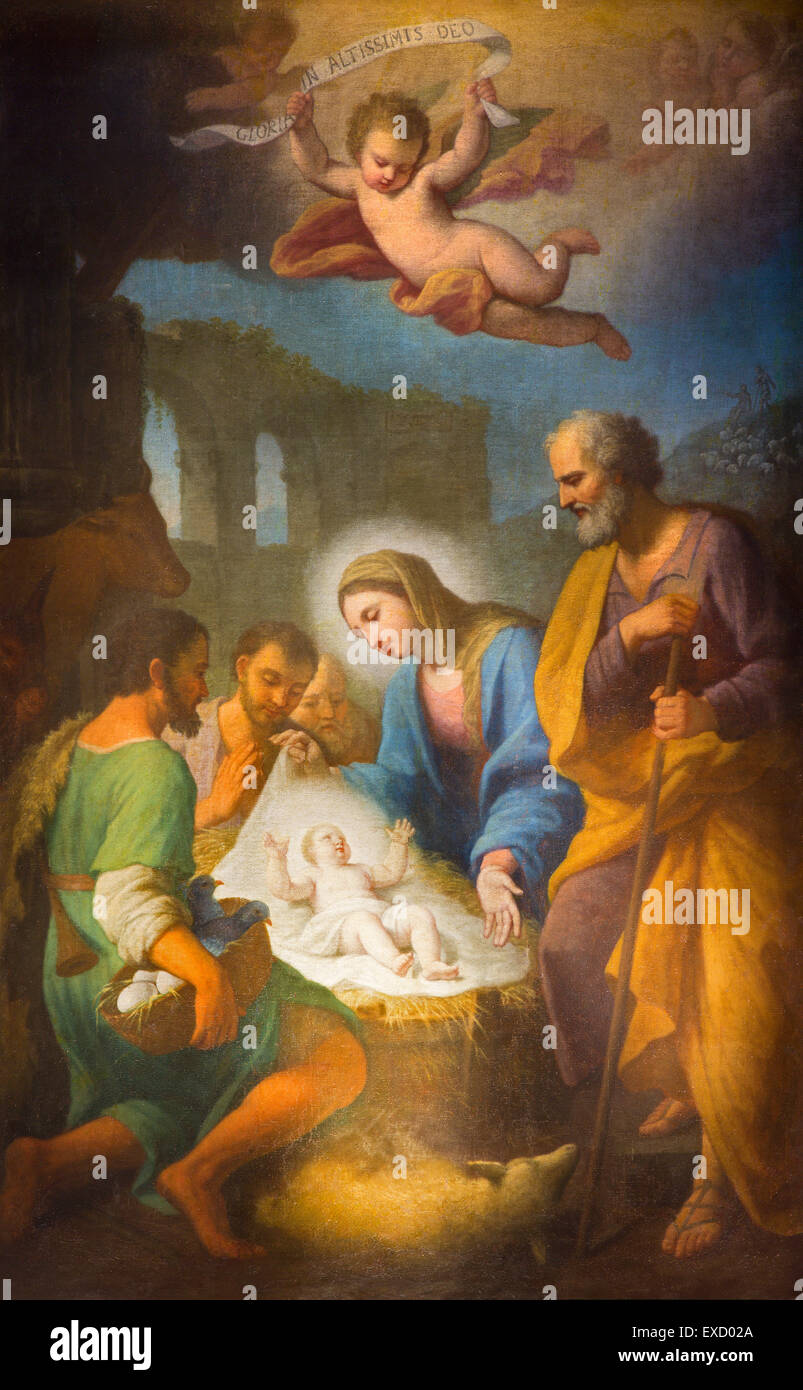 Rom, Italien - 27. März 2015: Die Malerei der Krippe der Basilica di Santa Maria in Trastevere durch StefanoParrocel (1696-1776). Stockfoto