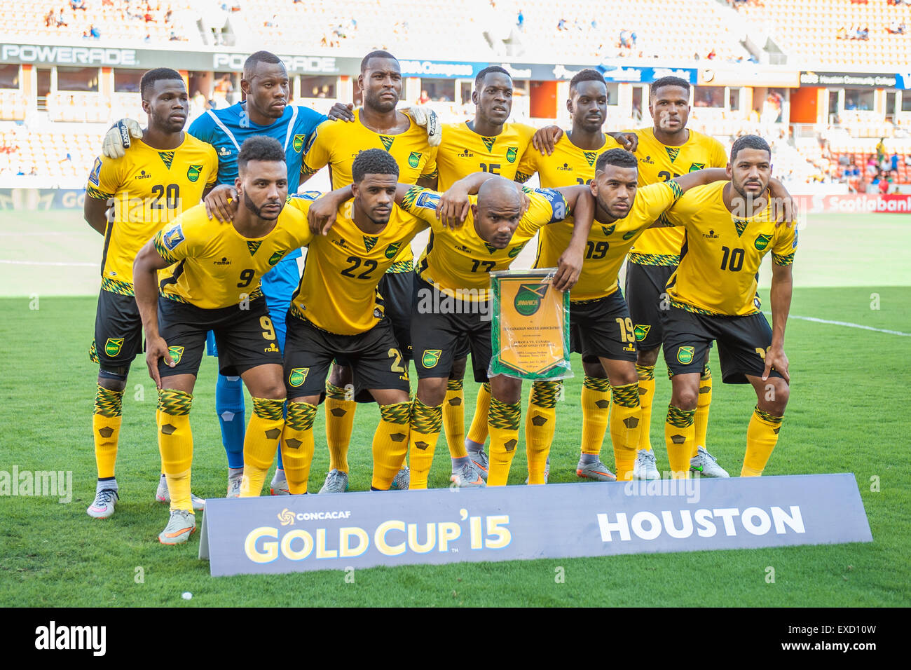 Houston, Texas, USA. 11. Juli 2015. Die Startaufstellung von Jamaika Posen vor einer internationalen CONCACAF Gold Cup Fußball match zwischen Kanada und Jamaika BBVA Compass Stadium in Houston, Texas. Jamaika gewann 1: 0. Bildnachweis: Cal Sport Media/Alamy Live-Nachrichten Stockfoto