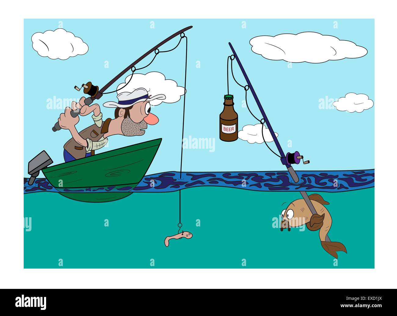 Fisher Mann und Fisch Stock Vektor