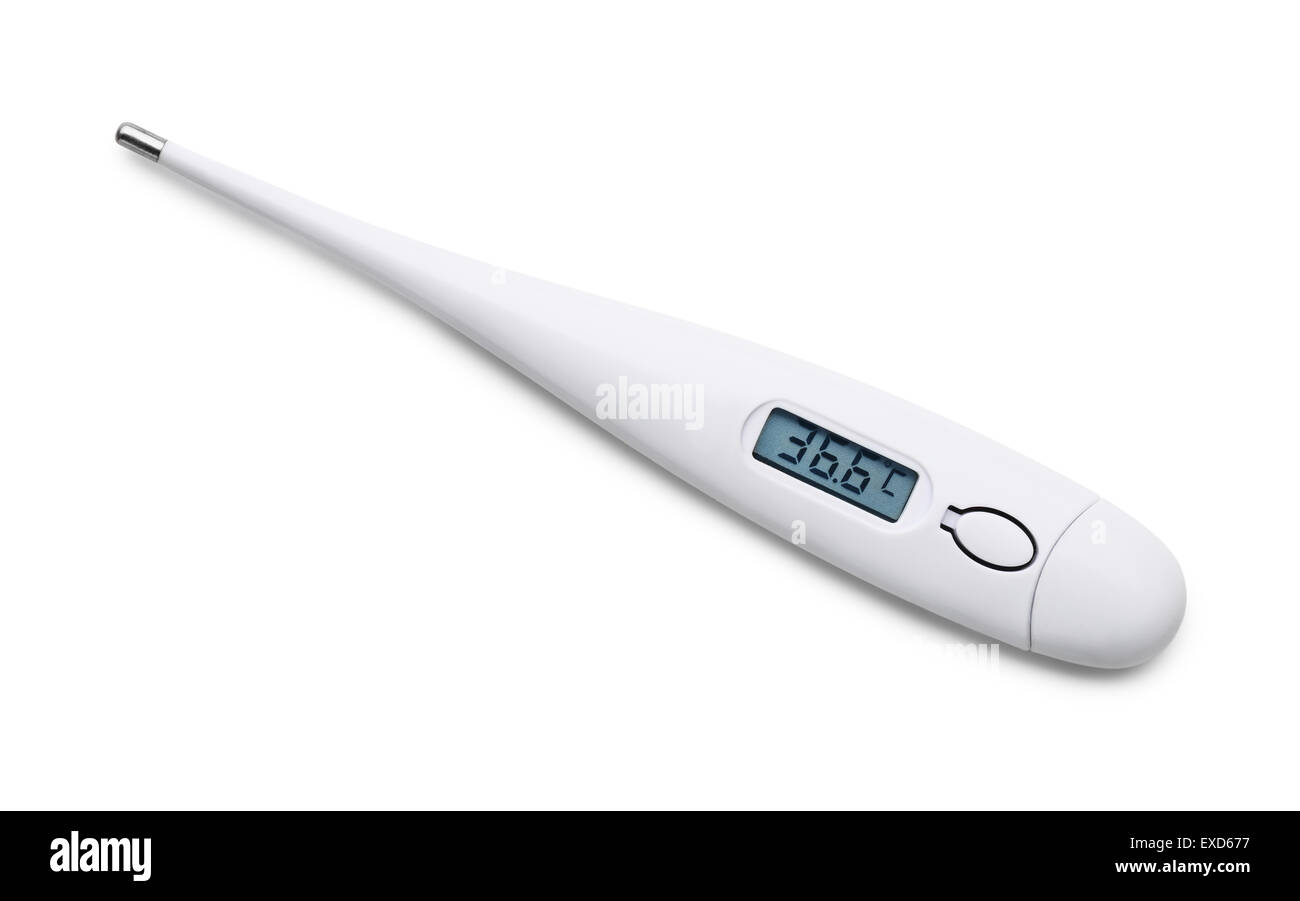 Digital-Thermometer isoliert auf weiss Stockfoto