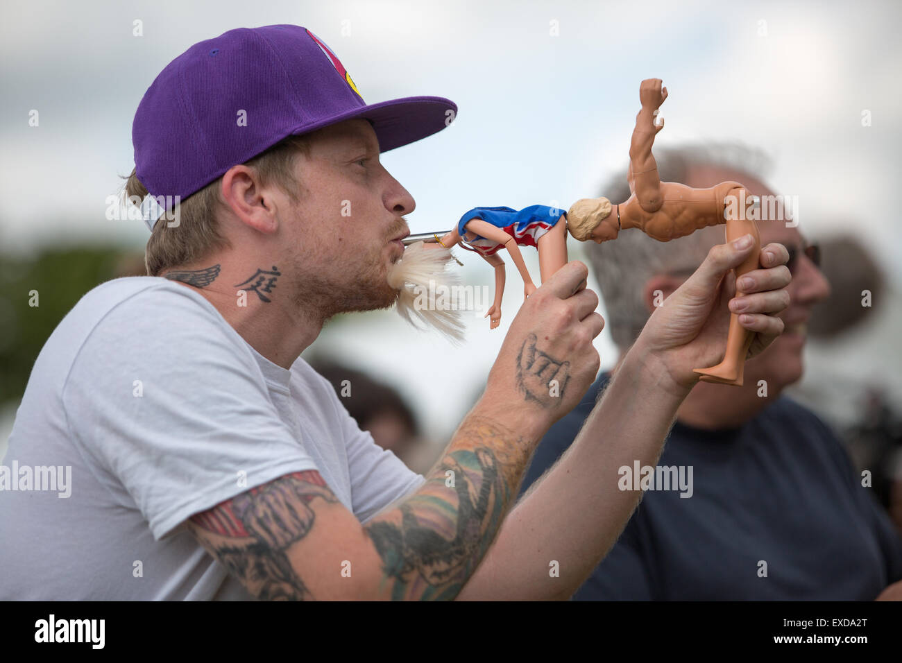Pea Shooting Weltmeisterschaften in Witcham in der Nähe von Ely, Cambridgeshire UK Stockfoto