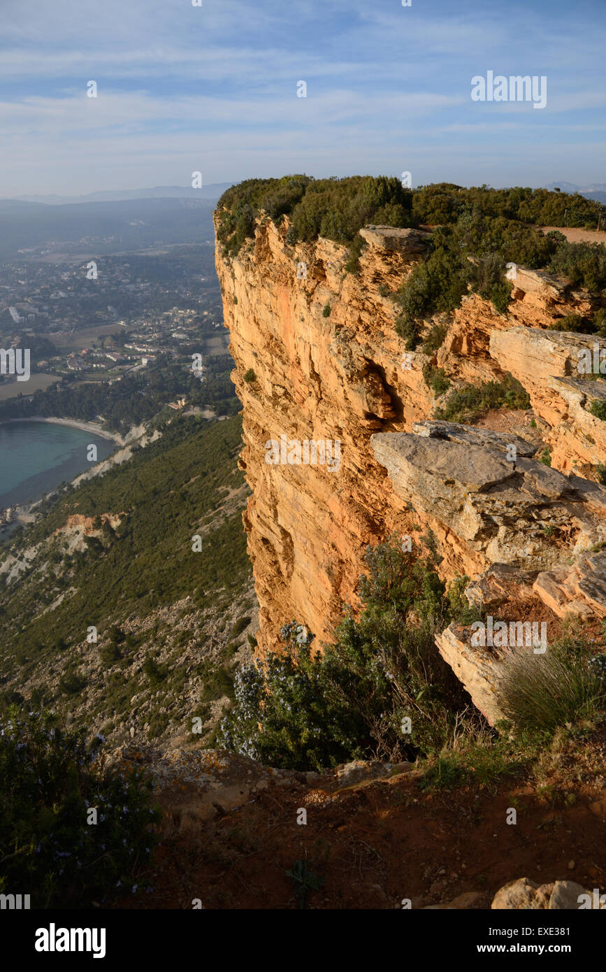 Cap Canaille Landzunge und Klippen beleuchtet abends leichte Cassis Provence Frankreich Stockfoto