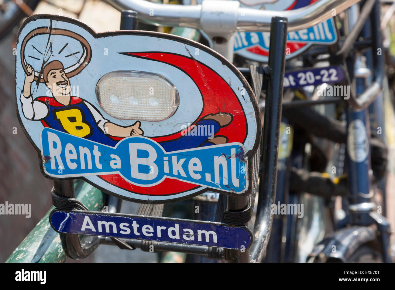 Mieten Sie ein Fahrrad anmelden, Amsterdam, Nordholland, Niederlande Stockfoto