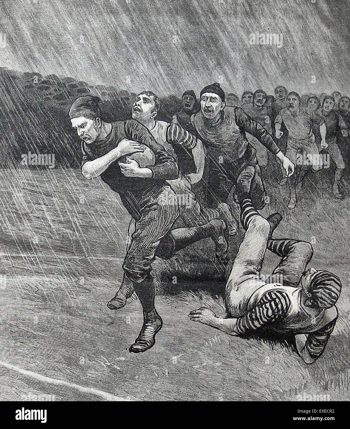 New Jersey - das Spiel des Fußballs für die Meisterschaft zwischen Yale und Princeton Elevens. An der Princeton University überquert 25. November 1886 - Wallace die Linie Stockfoto