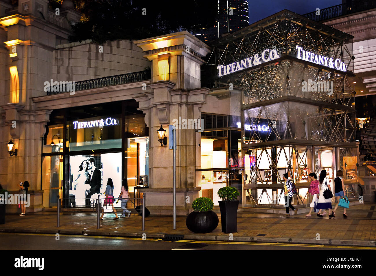 Tiffany & Co Hong Kong Schmuck Juwelier Juwel China Chinesisch (Abend Nacht Neonlicht Billboard) Hong Kong Kowloon - Sim Sha Tsui - China chinesische Stockfoto