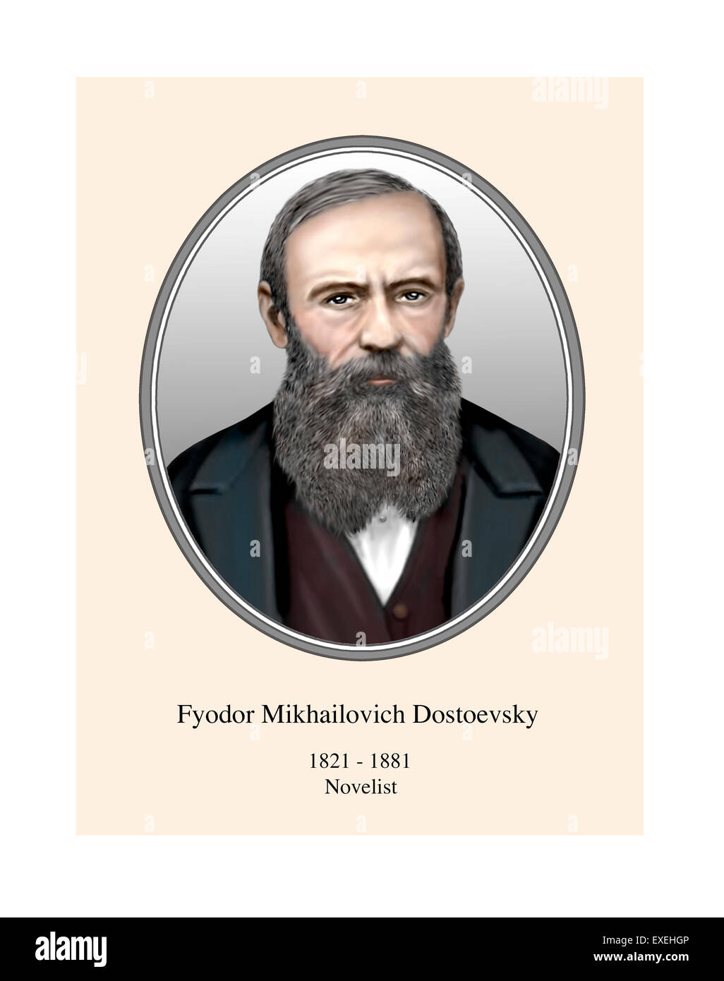 Fjodor Dostojewski Porträt moderner Illustration Stockfoto