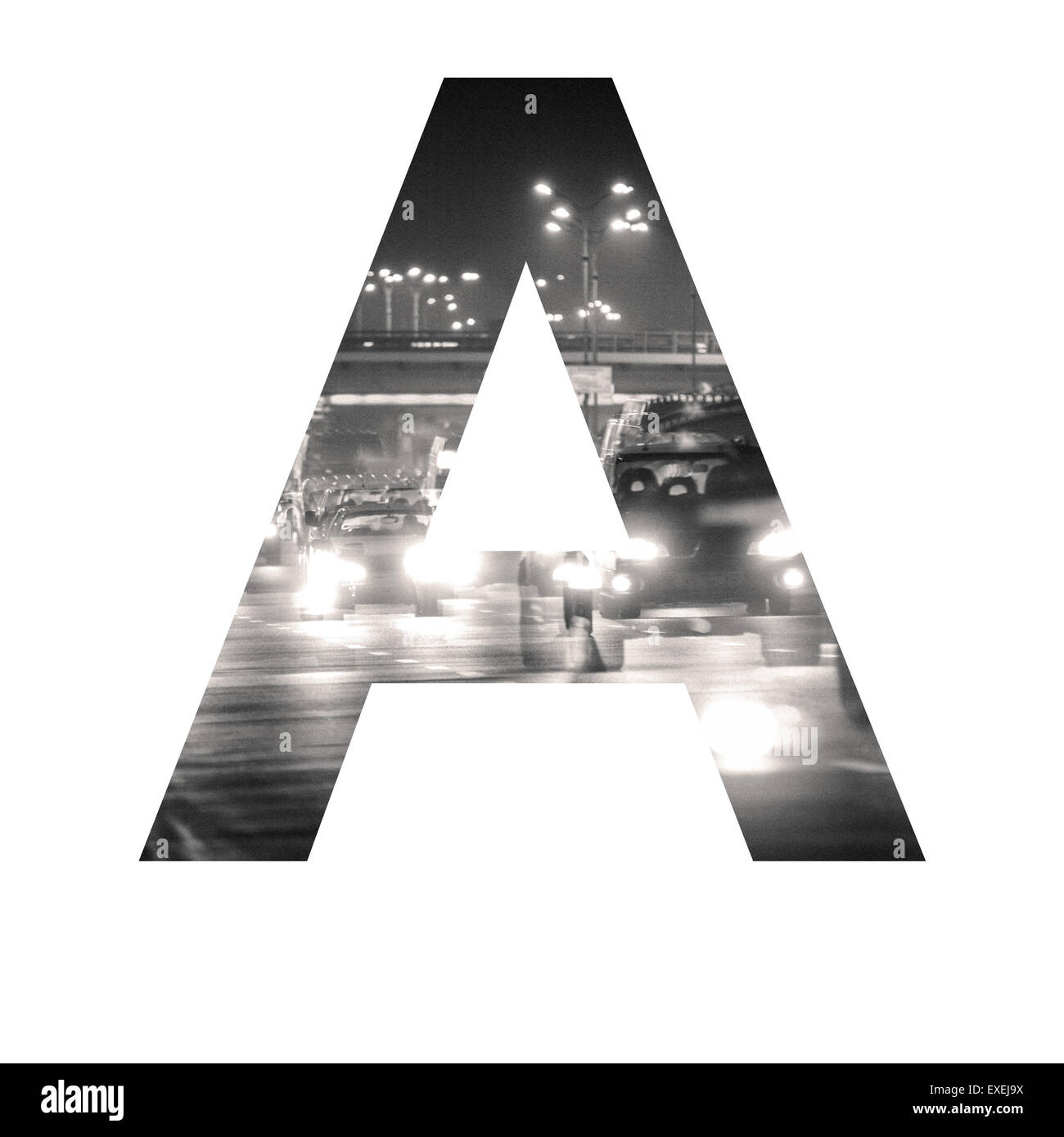 Brief-Doppelbelichtung mit schwarzen und weißen Stadtverkehr Stockfoto