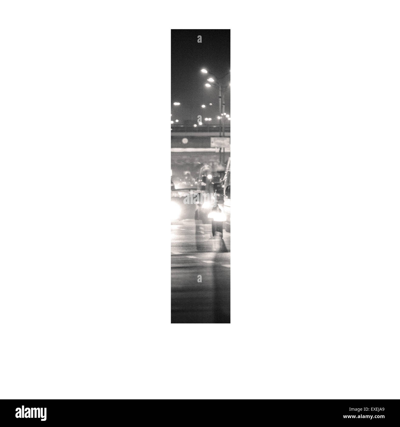 Brief-Doppelbelichtung mit schwarzen und weißen Stadtverkehr ABC Stockfoto